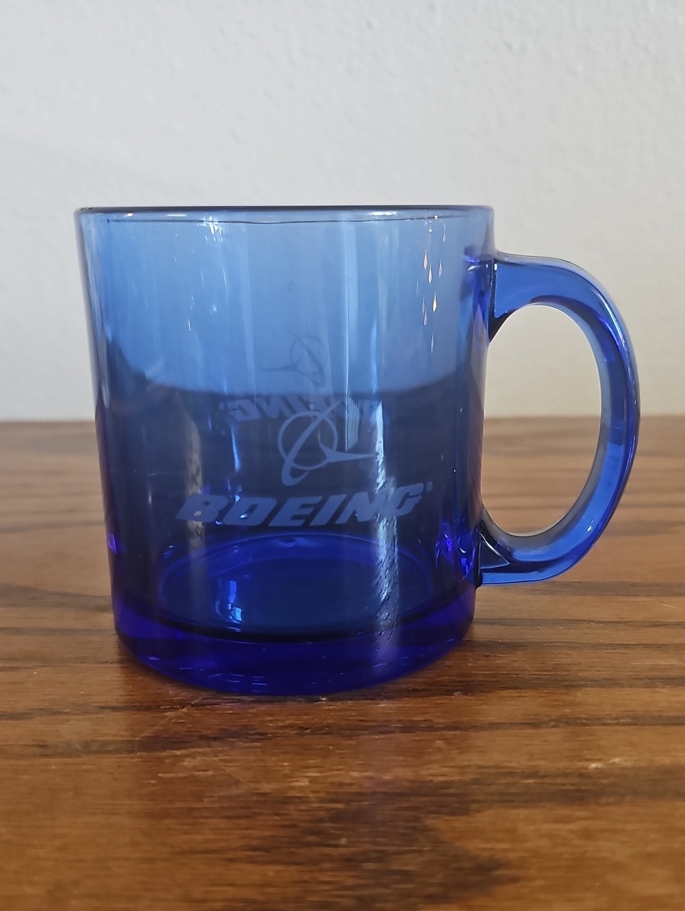 Vintage Boeing Etched Cobalt Blue Glass Mug Tote 7